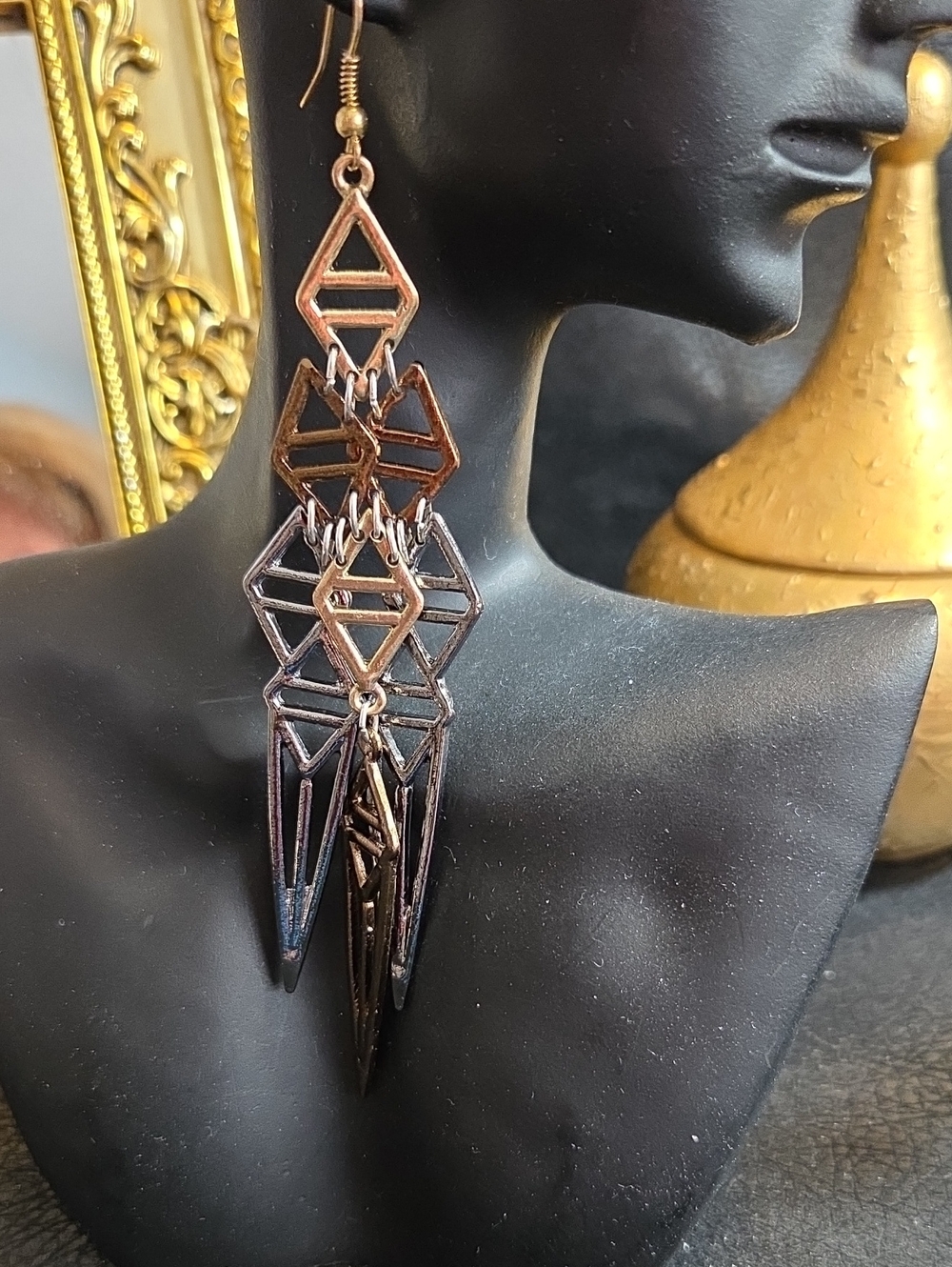 Geometric Drop Earrings - Goldtone, Copper And Gunmetal Colors